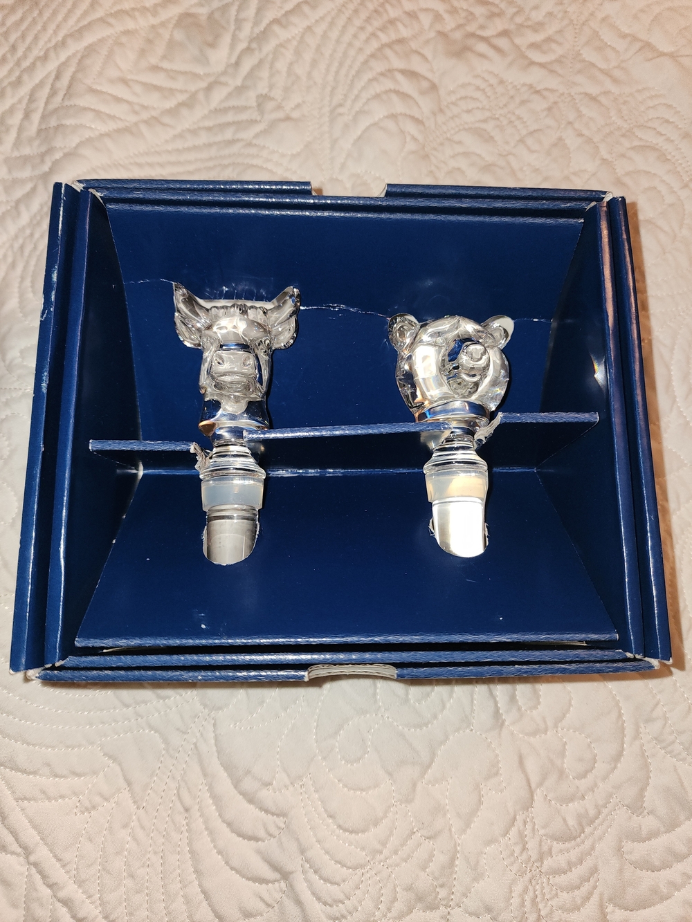 Mikasa Wall Street Wine Bottle Stoppers Lead Crystal Bear & Bull Made In Germany